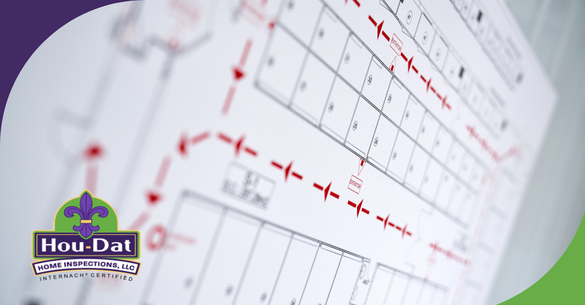 Close-up of an evacuation plan showing emergency exit routes